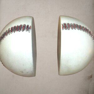 Baseball Bookends Pier 1 Imports Heavy White Ceramic RARE Red Seams Used T2